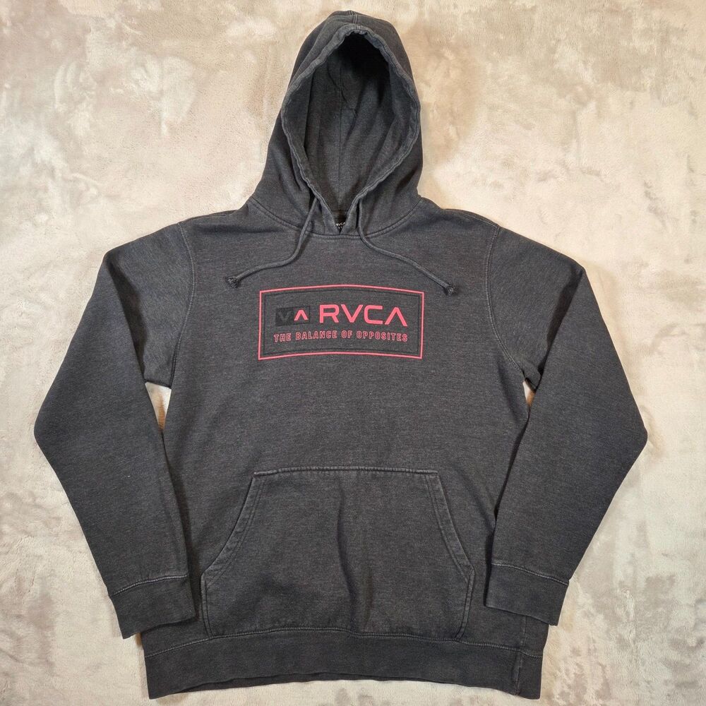 RVCA Balance of Opposites Hoodie Mens L Charcoal Red Logo Pullover Skate